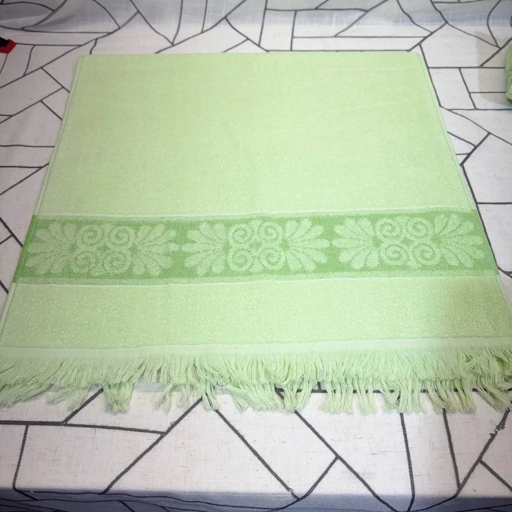 Cannon Monticello Towel Set 3pc Green Vintage Floral Fringe Hand Washcloth